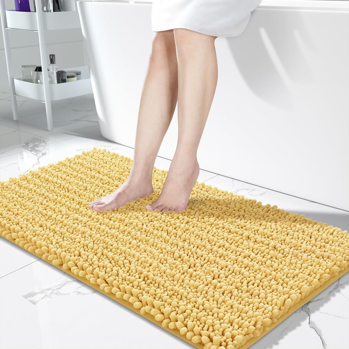 Yimobra Bathroom Rugs Non-Slip Washable – Extra Soft & Absorbent Chenille Bath Mat, Quick-Dry Plush Shaggy Floor & Vanity Bath Rugs for Tub & Shower, Modern Home Decor Accessories, 24 x 17, Grey