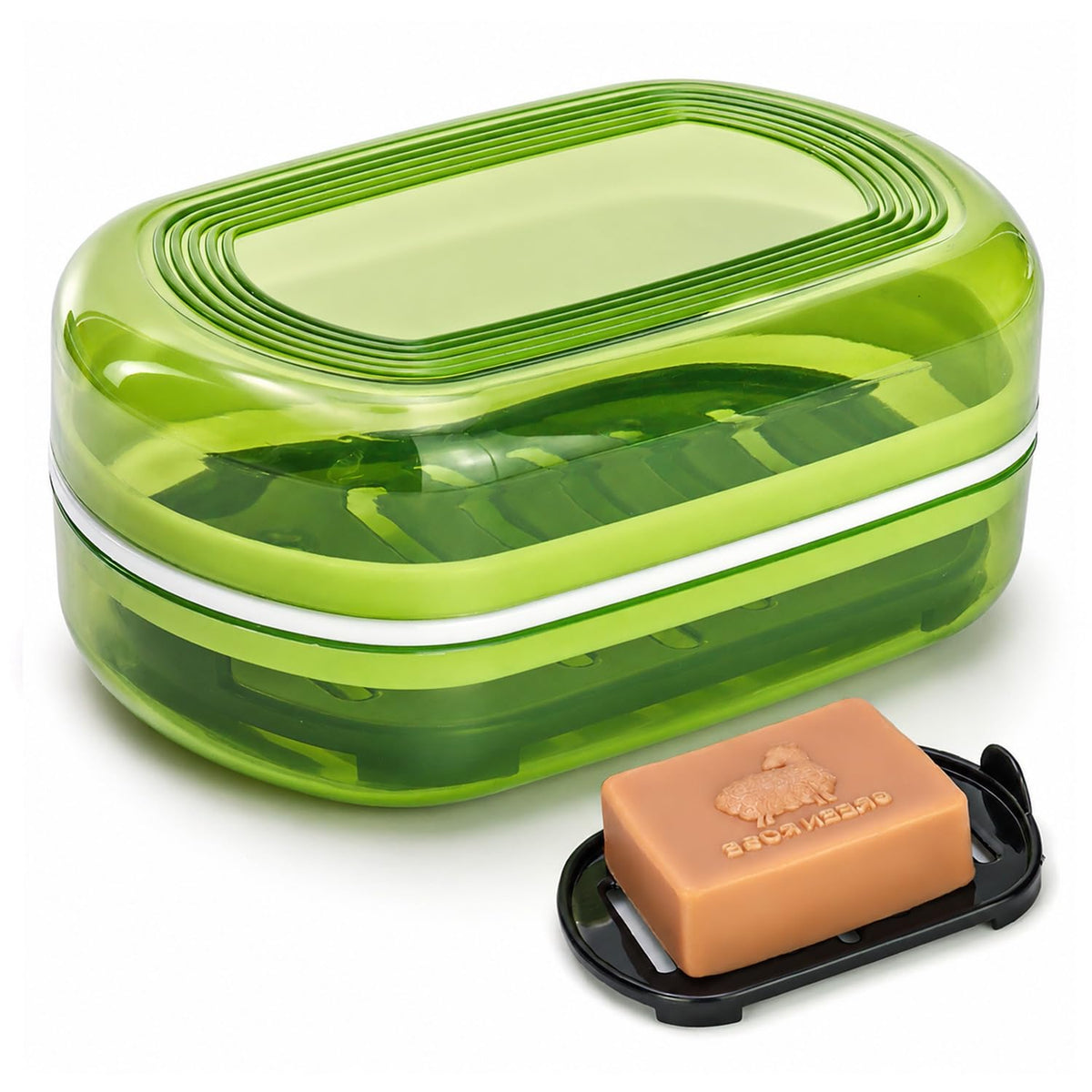 AIDIMMING Shampoo Bar Holder & Large Travel Soap Case with Drain Tray | Shampoo bar travel case for shampoo and conditioner bars set or one 10 oz soap bar, with a removable drain tray (Green)