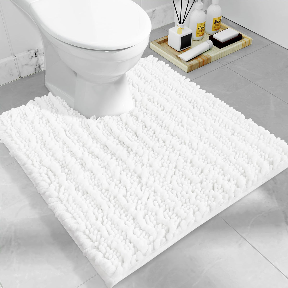 Yimobra Bathroom Rugs Non-Slip Washable – Extra Soft & Absorbent Chenille Bath Mat, Quick-Dry Plush Shaggy Floor & Vanity Bath Rugs for Tub & Shower, Modern Home Decor Accessories, 24 x 17, Grey