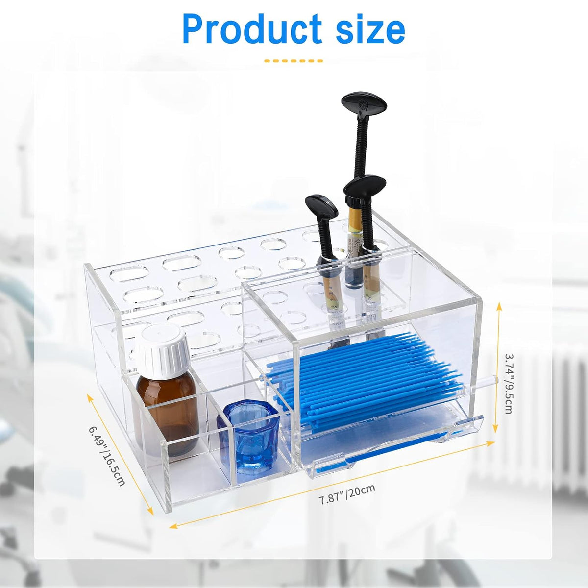 Dental Composite Organizer - Multi-Function Acrylic Dispenser for Resin Adhesive Syringes and Micro Applicator Brush Dental Instrument Holder
