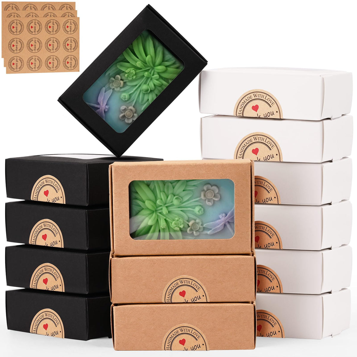 Soap Boxes for Homemade Soap, Soap Packaging Gift Box with Window | 3.54 X 2.36 X 1.18 Inch Soap Packaging Gift boxes Brown with Window, Small Rectangular Soap Boxes (32PCS)