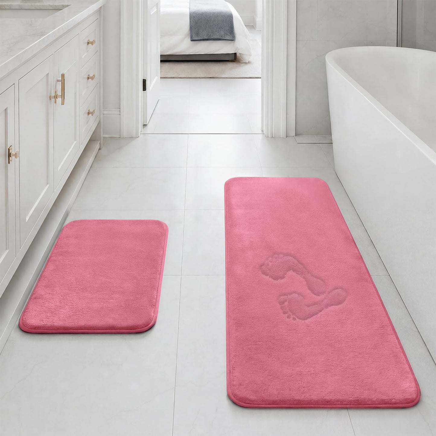 HUXMEYSON Bathroom Rugs Sets 3 Piece, Non-Slip & Quick Dry Bath Mat Set, Ultra Soft Velvet Bath Rugs for Bathroom, Toilet and Shower Floor, Grey