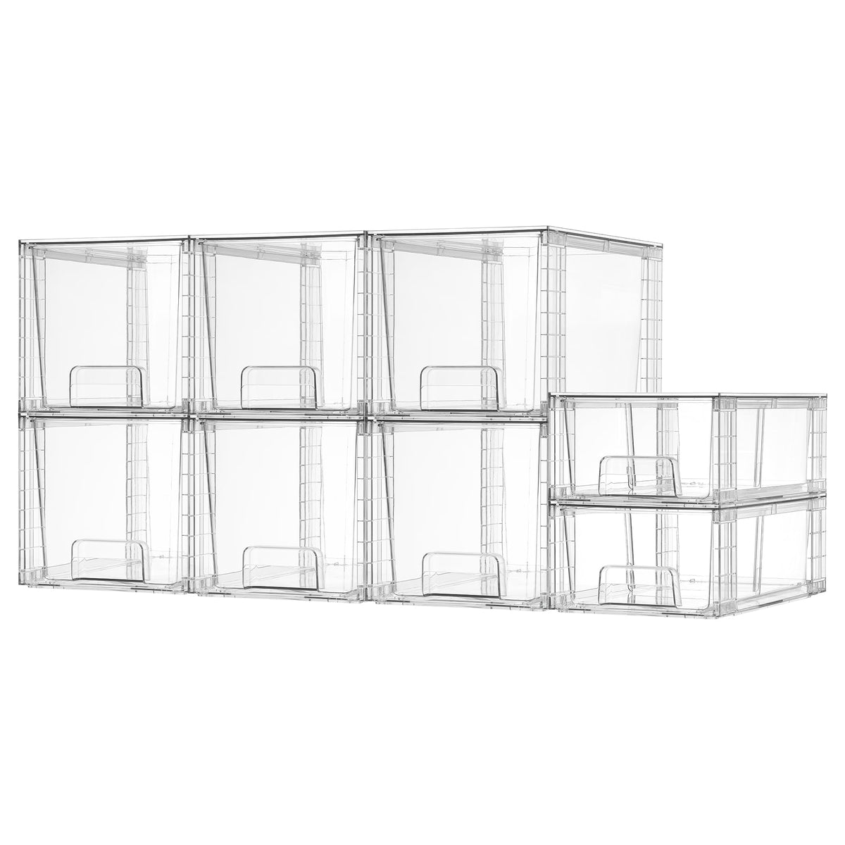 Vtopmart Clear Stackable Storage Drawers, 4 Pack Kitchen Cabinet Set | Medium and Small Pull-Out PET Drawers with Stackable Design for Kitchen Cabinets, Pantry, Under Sink, Medicine