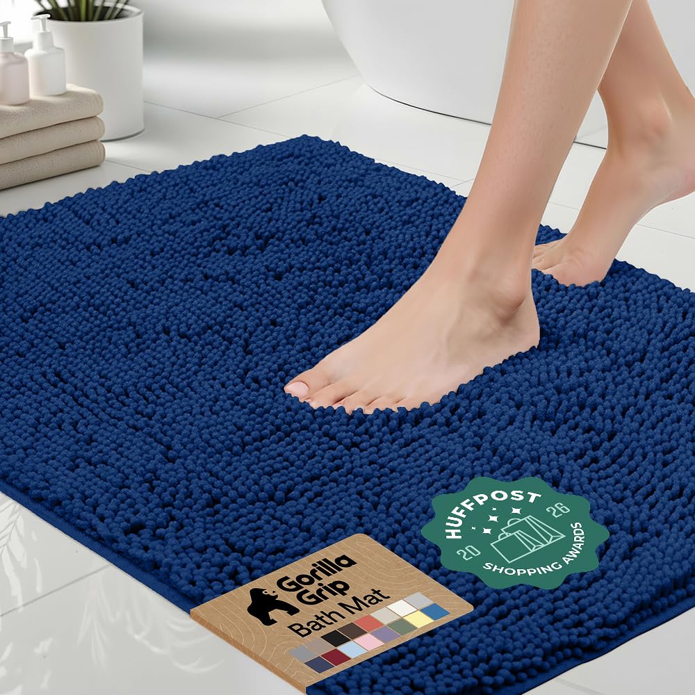 GORILLA GRIP Bath Rug Mat for Bathroom, Absorbent Chenille, 24x17 Gray | Soft Thick Quick Dry Microfiber Mats, Rubber Backing, Machine Washable Tub and Shower Floor Rugs, Home Decor Essentials