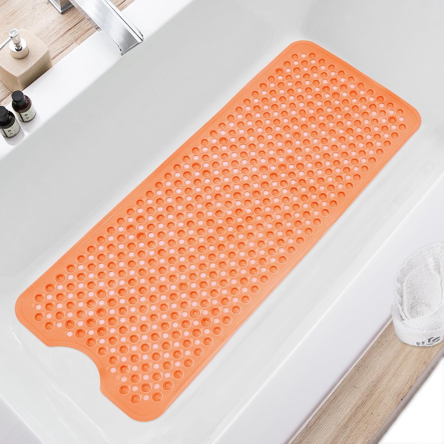 TEESHLY Bath Tub and Shower Mats, Non Slip 40 x 16 Inch Extra Large Bathtub Mat, Machine Washable Bathmat with Drain Holes, Suction Cups for Bathroom Floor, Gray