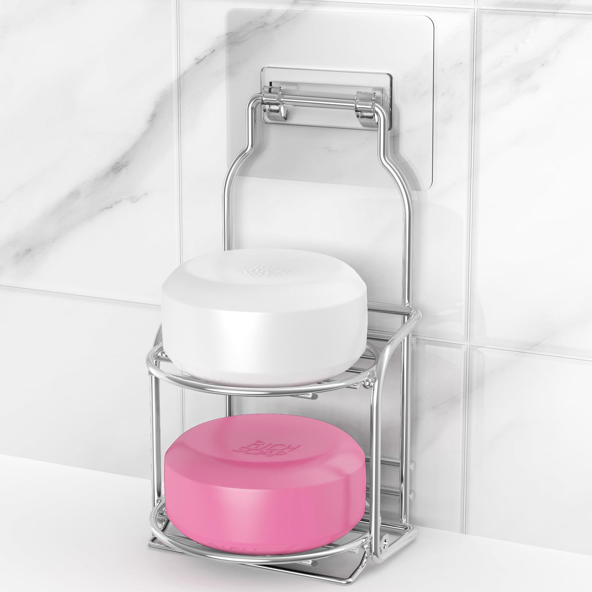 2-Tier Shower Soap Shampoo Bar Holder, Self Adhesive & Freestanding Draining Soap Dish Caddy for Bathroom Kitchen Wall Accesories, Apartment Essentials Decor