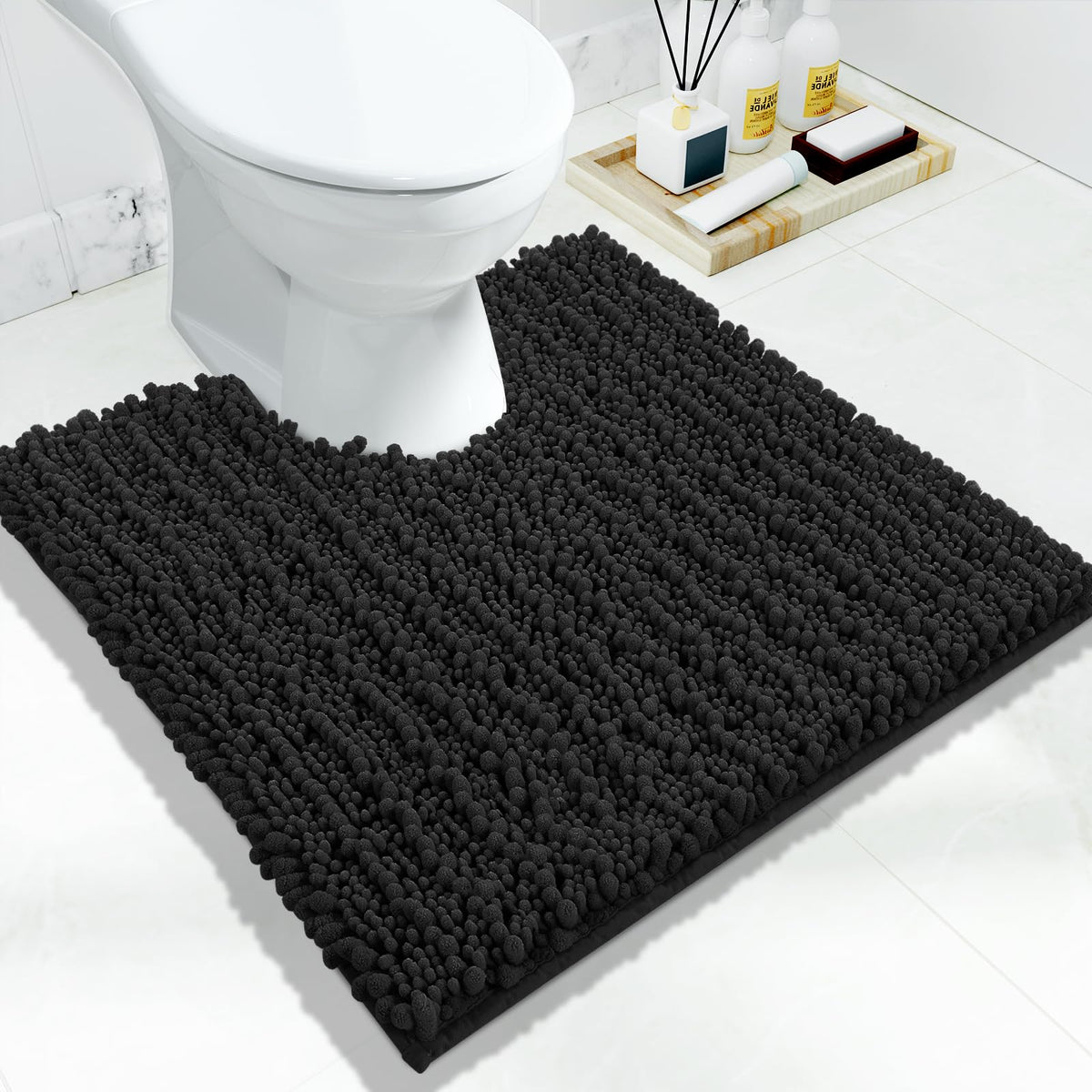 Yimobra Bathroom Rugs Non-Slip Washable – Extra Soft & Absorbent Chenille Bath Mat, Quick-Dry Plush Shaggy Floor & Vanity Bath Rugs for Tub & Shower, Modern Home Decor Accessories, 24 x 17, Grey