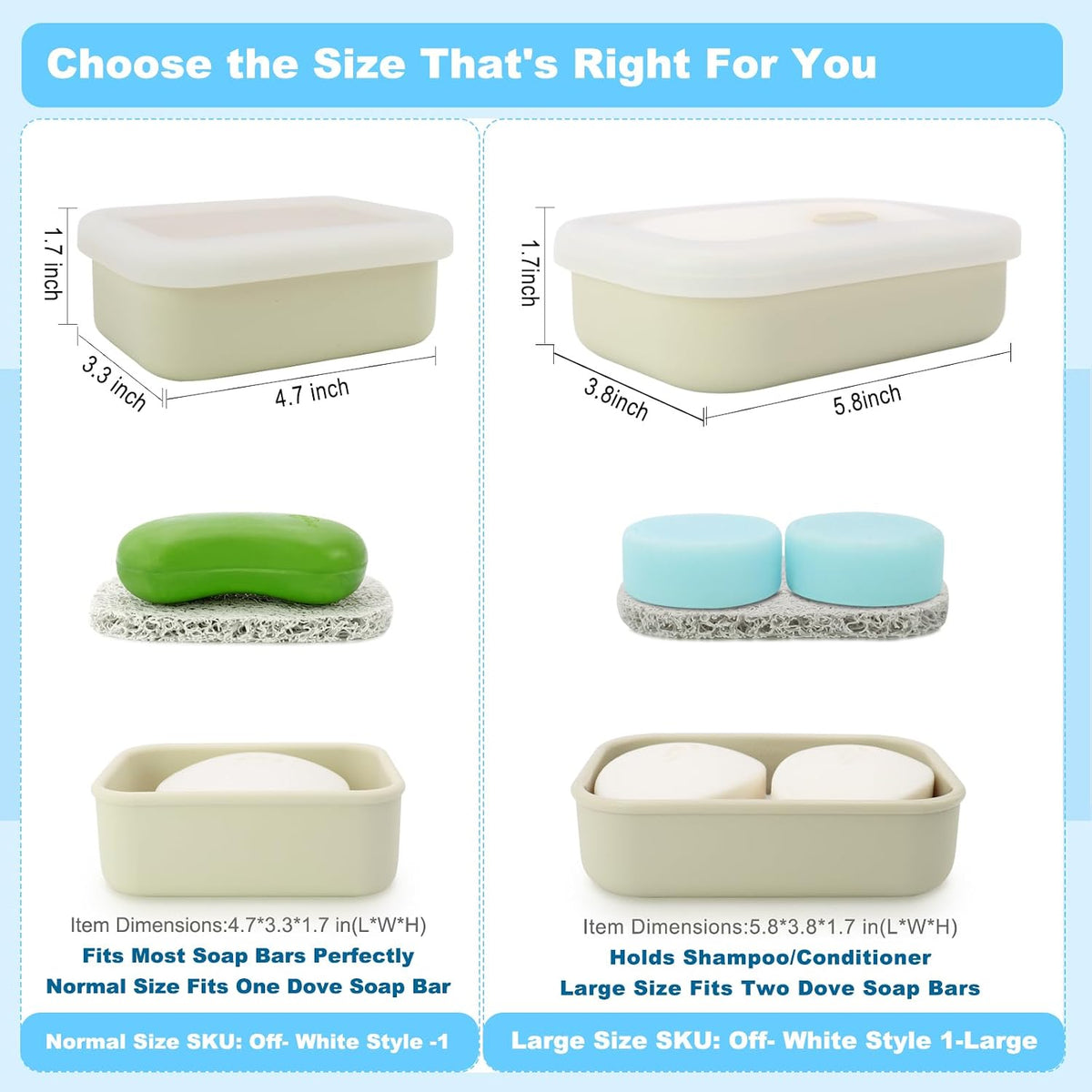 Travel Soap Case, Leak Proof Soap Container, Silicone Soap Box with Drainage Layer, Shatterproof Soap Holder for Travel, Camping, Gym(Off-White, Regular)