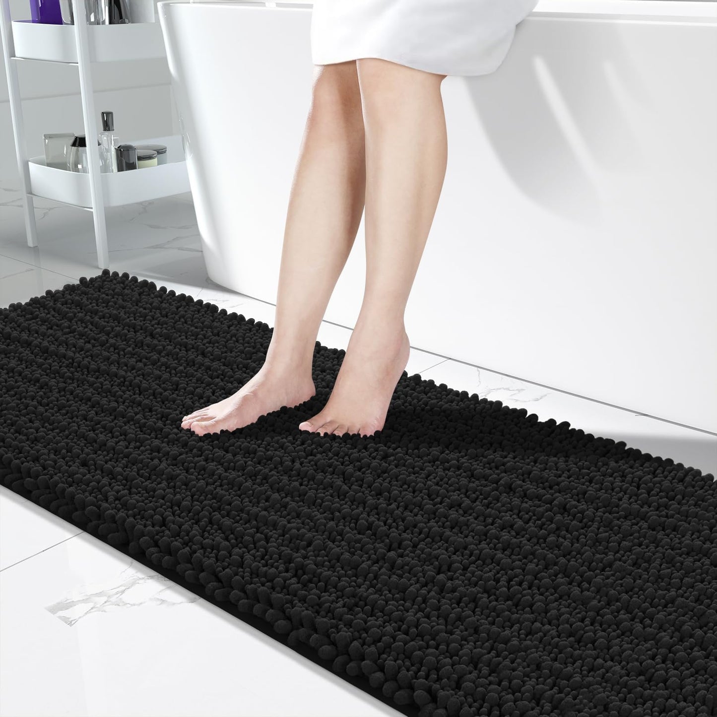 Yimobra Bathroom Rugs Non-Slip Washable – Extra Soft & Absorbent Chenille Bath Mat, Quick-Dry Plush Shaggy Floor & Vanity Bath Rugs for Tub & Shower, Modern Home Decor Accessories, 24 x 17, Grey