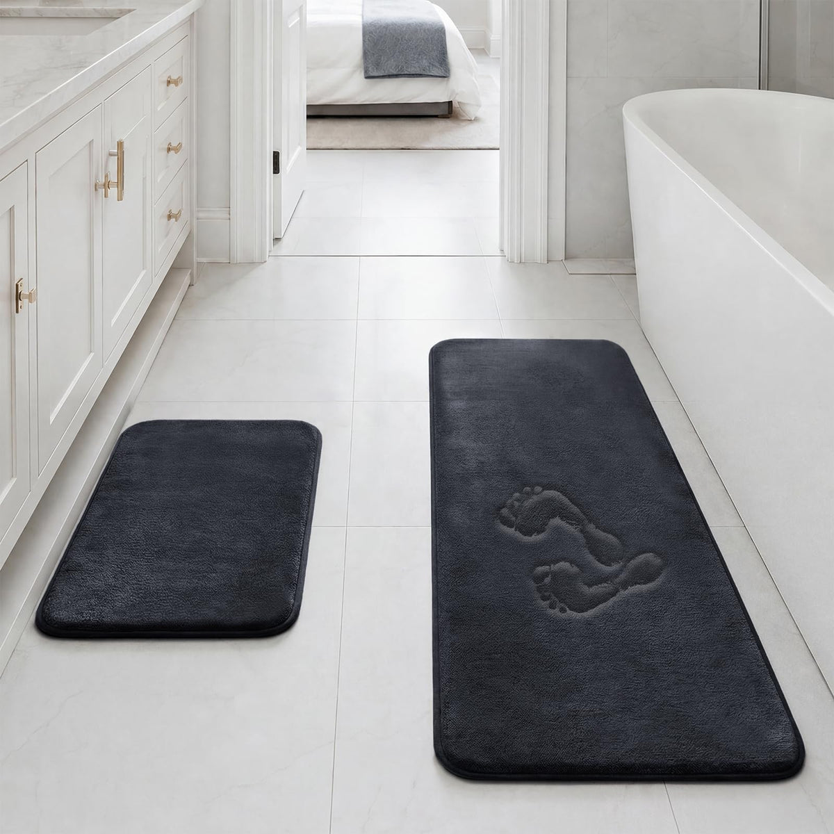 HUXMEYSON Bathroom Rugs Sets 3 Piece, Non-Slip & Quick Dry Bath Mat Set, Ultra Soft Velvet Bath Rugs for Bathroom, Toilet and Shower Floor, Grey