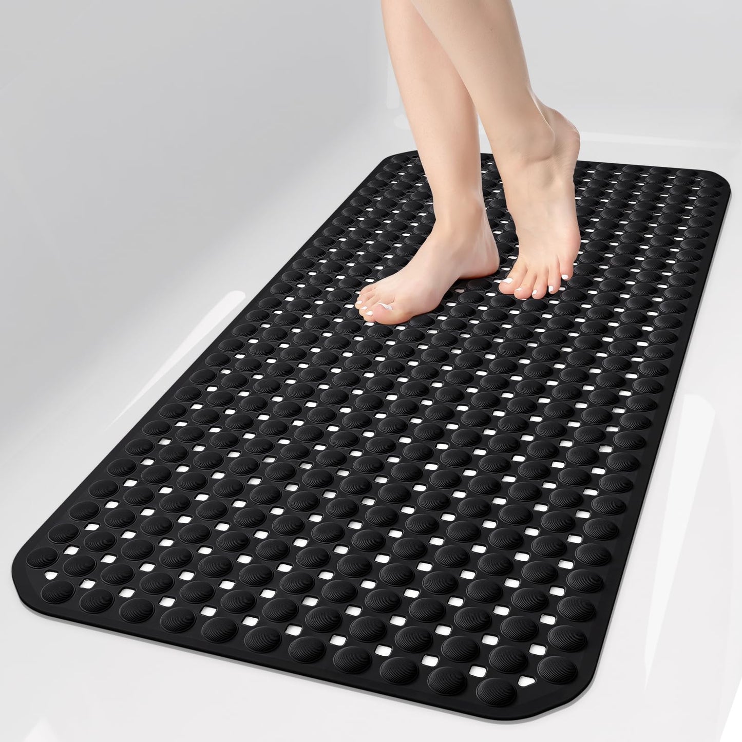 OTHWAY Bath Tub Shower Mat Non Slip, Bathtub Floor Liner Mats for Inside Shower Bathroom, Suction Cups and Drain Holes for Feet Scrubbing, Machine Washable, Soft on Feet, 35x16 Inch, Grey