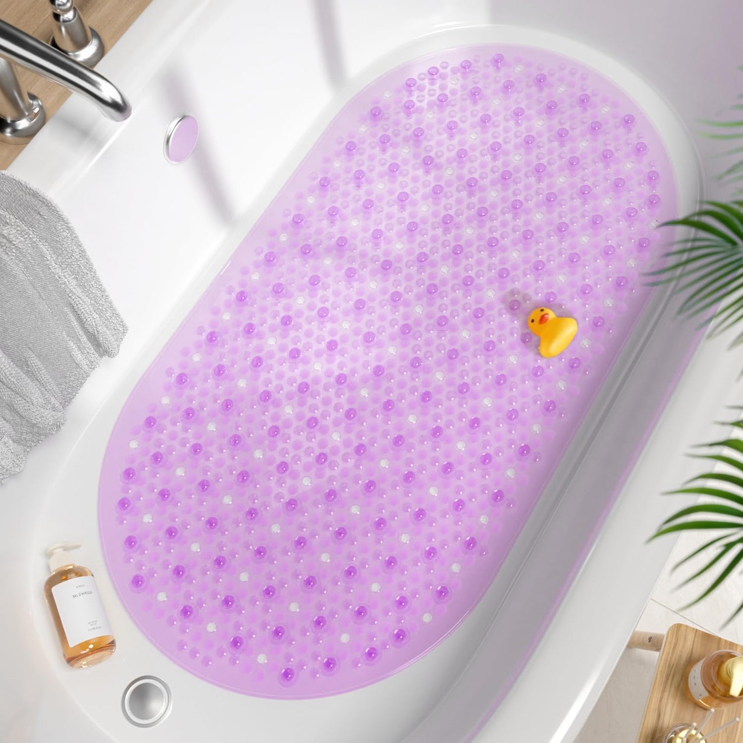 HITSLAM Bathtub Mat Non Slip, 27x15 Inch Bubble Oval Bath Tub Mat for Bathroom, Machine Washable Shower Mat with Suction Cups and Drain Holes, Clear