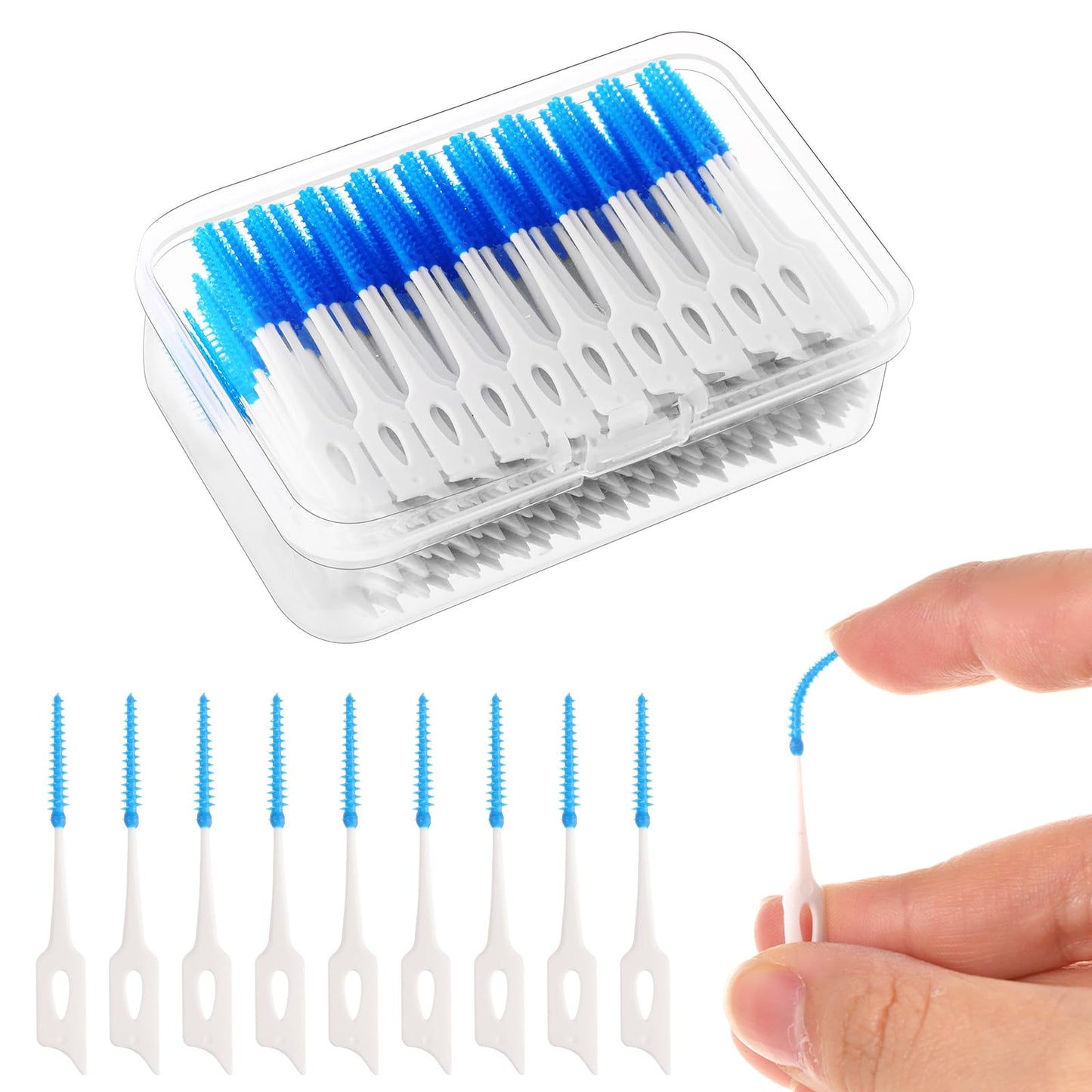 220 Interdental Brushes, Silicone Dental Picks with Case, Blue | Soft Flexible Silicone Tips, Dual-End Design, Portable Storage Case, For Daily Teeth Gap Cleaning And Gum Care