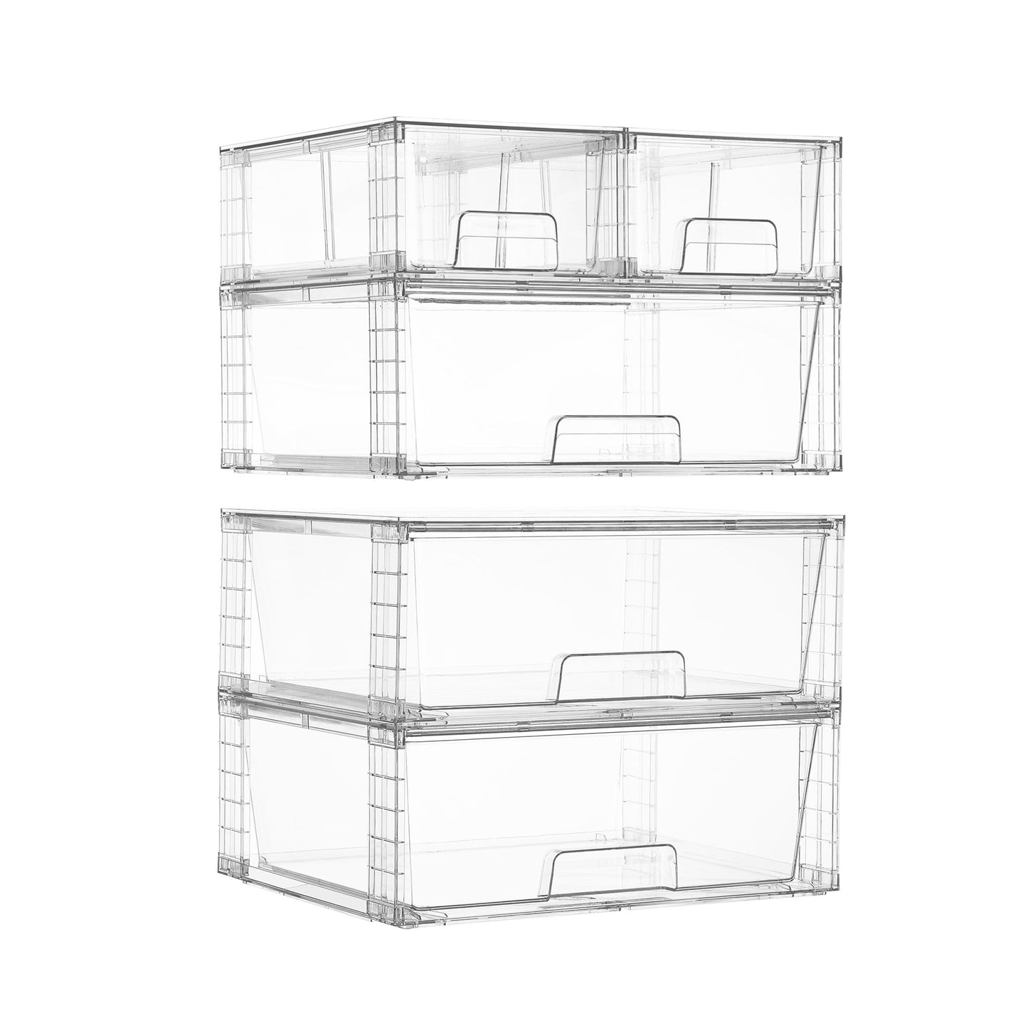 Vtopmart Clear Stackable Storage Drawers, 4 Pack Kitchen Cabinet Set | Medium and Small Pull-Out PET Drawers with Stackable Design for Kitchen Cabinets, Pantry, Under Sink, Medicine