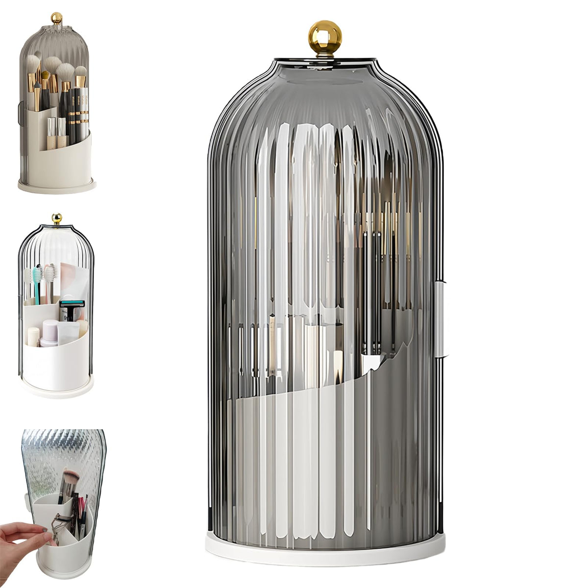 Concealed Toothbrush Holder, Rotating Bathroom Organizer Countertop | Toothbrush and Toothpaste Holders with Cover, Waterproof and Dustproof, 360° Rotating Base, for Bathroom Countertop