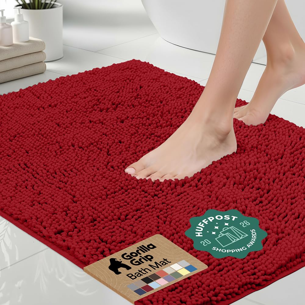 GORILLA GRIP Bath Rug Mat for Bathroom, Absorbent Chenille, 24x17 Gray | Soft Thick Quick Dry Microfiber Mats, Rubber Backing, Machine Washable Tub and Shower Floor Rugs, Home Decor Essentials