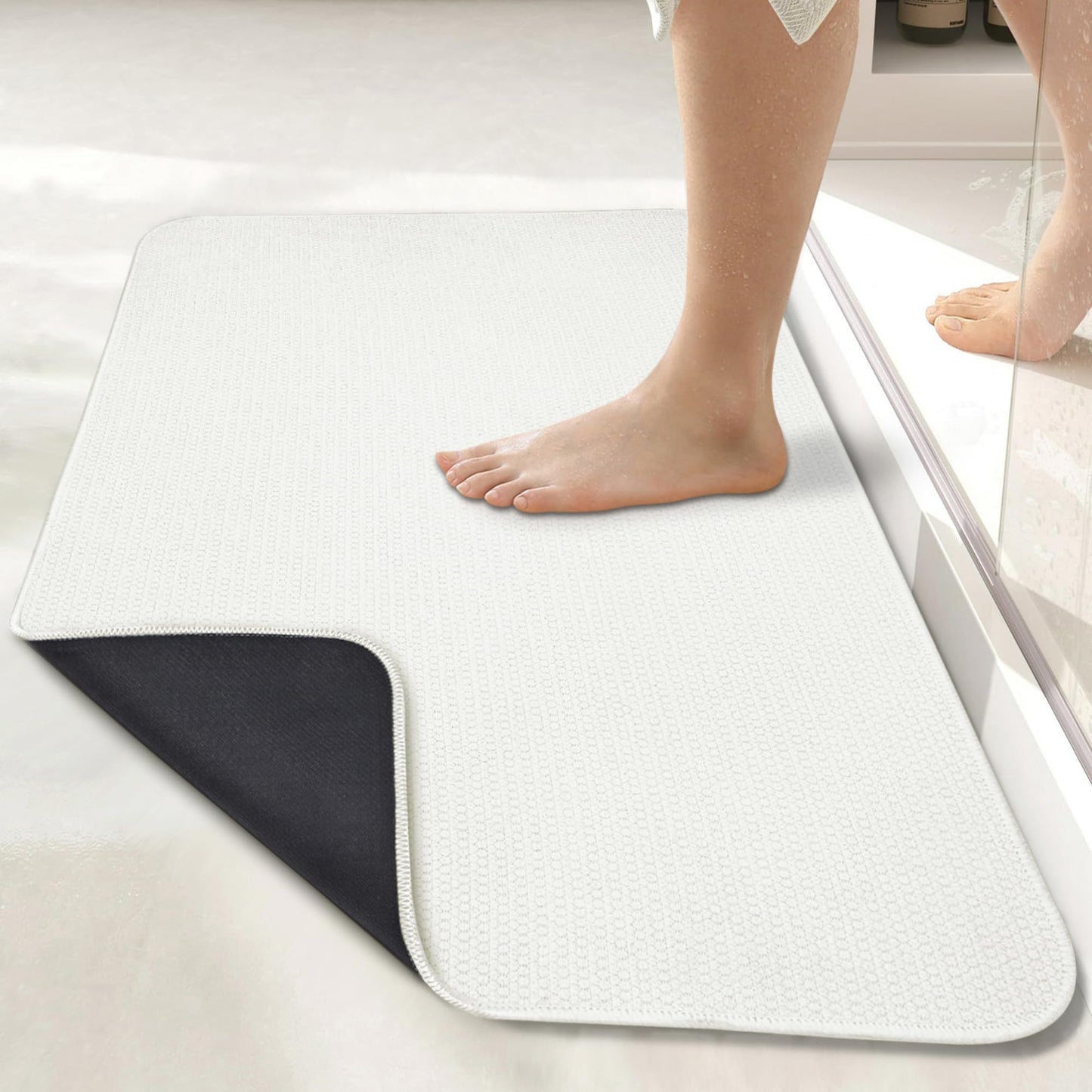 Bath Mat,Ultra Thin Bathroom Rugs,Rubber Bath Mats for Bathroom,No Slip Bath Rugs,Quick Dry,Machine Washable,Low Pile,Absorbent,Shower Outside,Sink,Home Decor Accessories.Grey,1'5"x2'3"(17x27Inch)