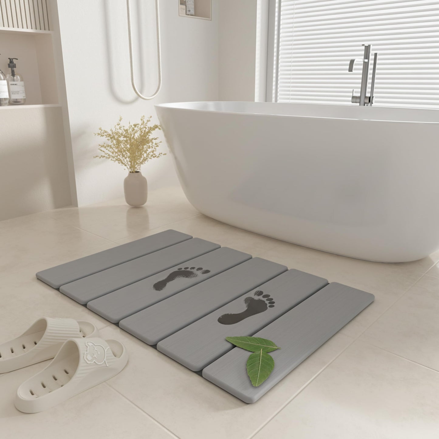 SYIPO Stone Bath Mat - Non-Slip Foldable Diatomite Bath Mat 23.6 x 15.3”, Super Absorbent & Quick Drying Bathroom Mat | Easy to Clean Shower Floor Mat, Dark Gray