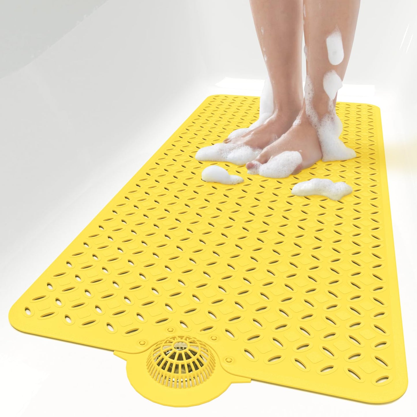 OTHWAY Bath Mat for Tub Non Slip: 39" X 17" Long Bathtub Mat with Hair Catcher│Big Drain Holes Shower Mats for Inside Shower│Machine Washable (Grey)