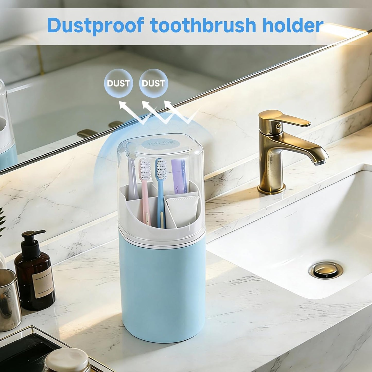 Toothbrush Organizer with Cover,4 Slots for Bathroom Toothbrush Holders,Dustproof Design,with Wall Mounted,Electric Toothbrush Holder and Toothpaste Holder,Bathroom Countertop Storage