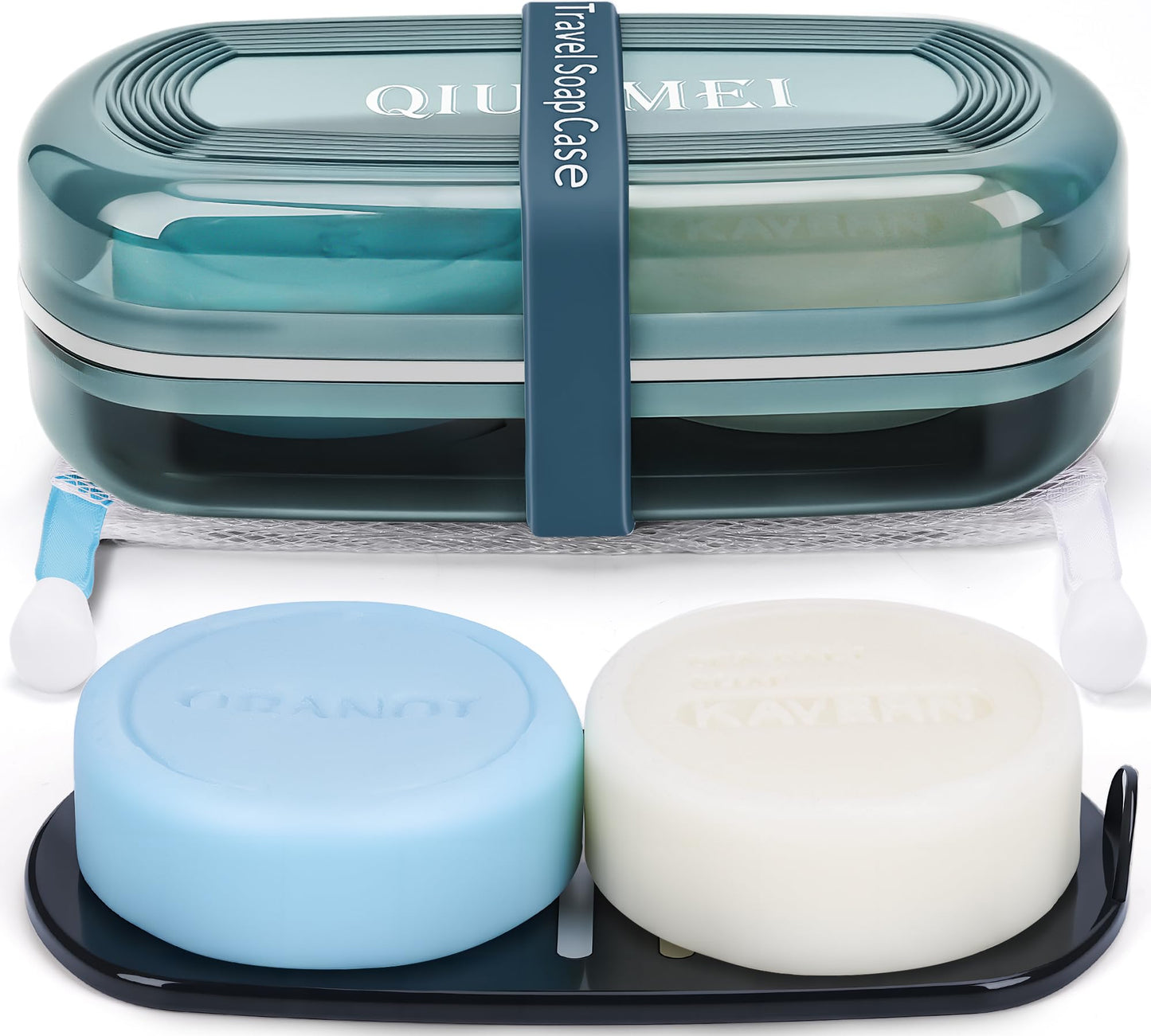 Shampoo Bar Holder and Soap Case | Leakproof Travel Container with Lid & Drain Tray | Includes Silicone Strap and Mesh Soap Bag | for Bathroom, Shower, Camping, Gym Travel (Red, Large)