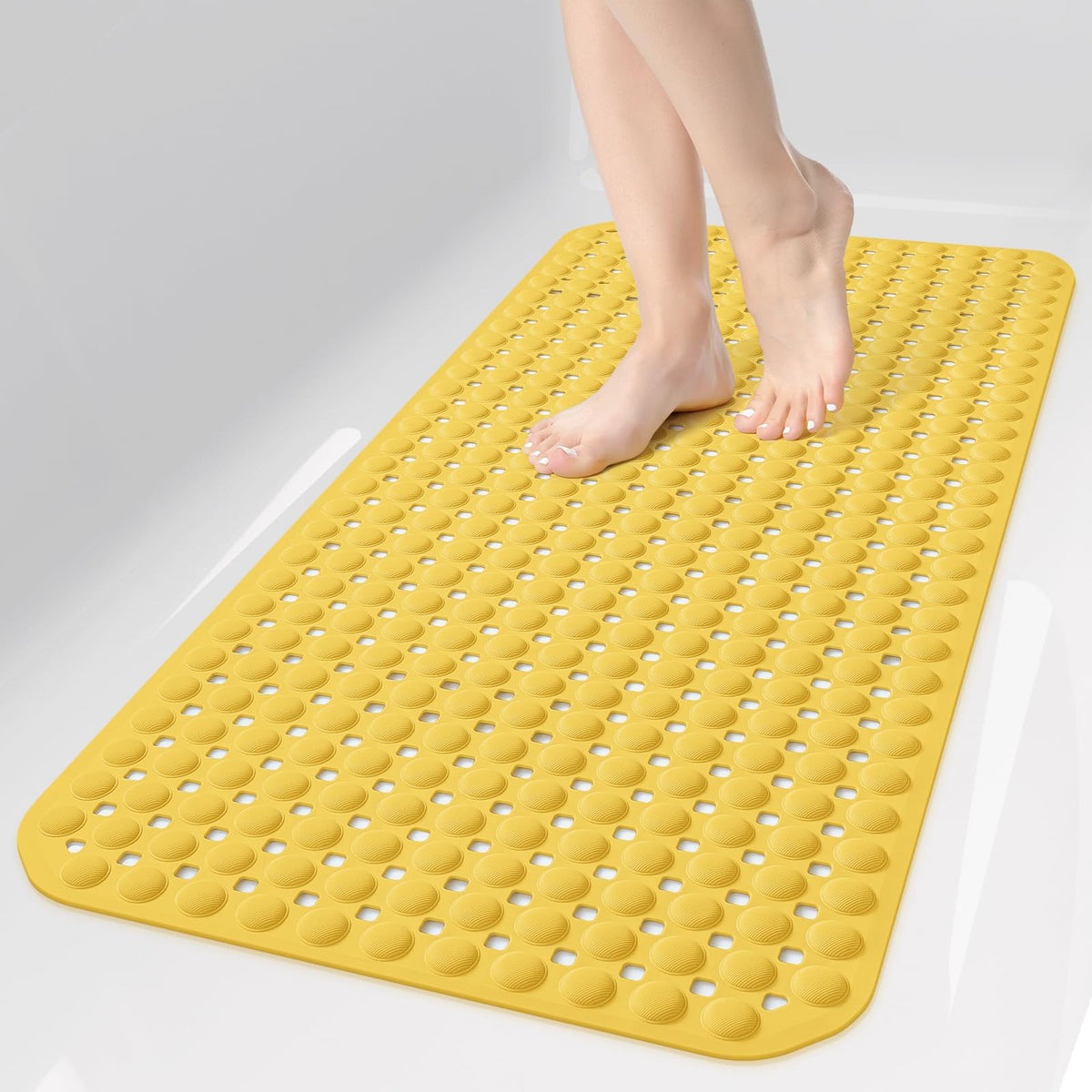 OTHWAY Bath Tub Shower Mat Non Slip, Bathtub Floor Liner Mats for Inside Shower Bathroom, Suction Cups and Drain Holes for Feet Scrubbing, Machine Washable, Soft on Feet, 35x16 Inch, Grey
