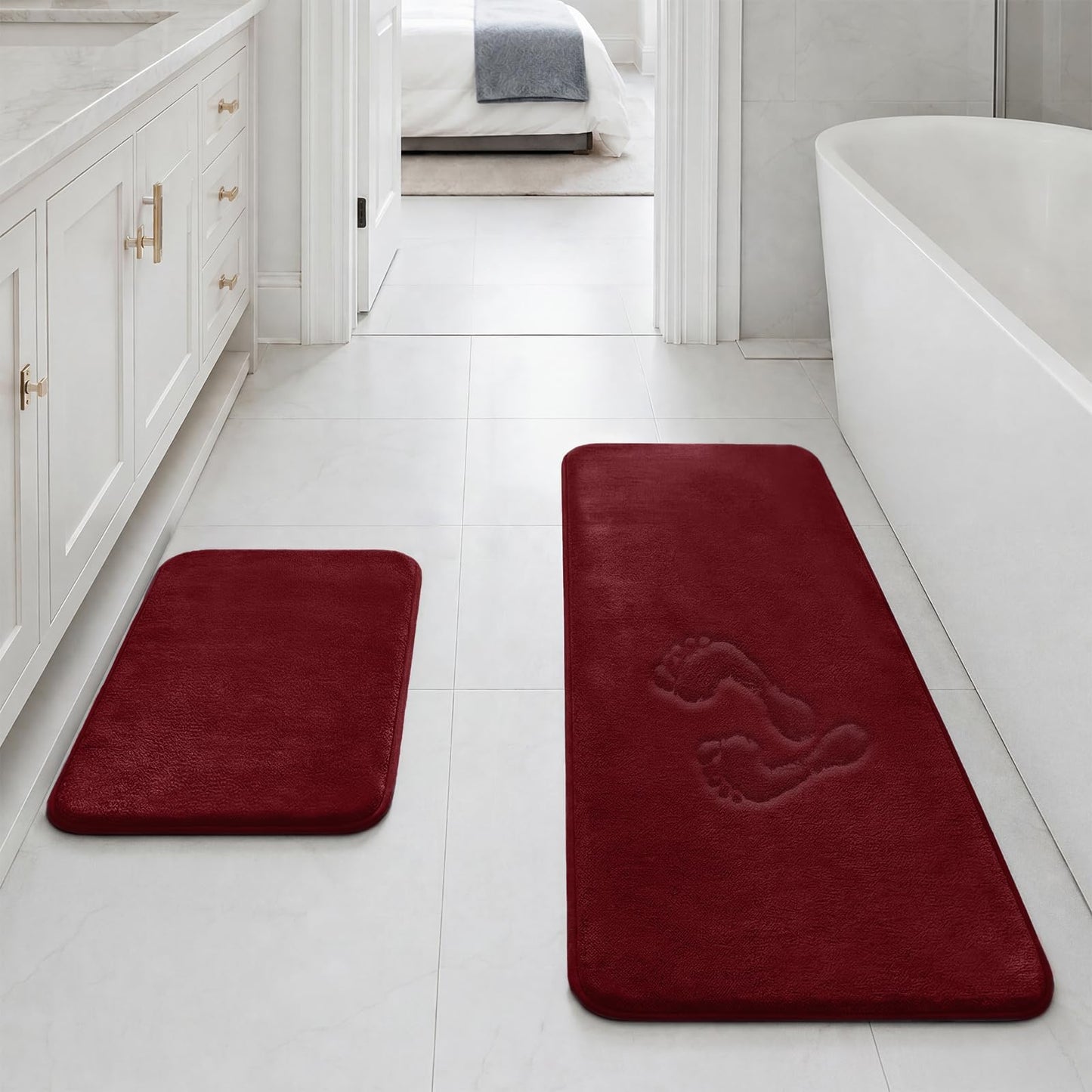 HUXMEYSON Bathroom Rugs Sets 3 Piece, Non-Slip & Quick Dry Bath Mat Set, Ultra Soft Velvet Bath Rugs for Bathroom, Toilet and Shower Floor, Grey