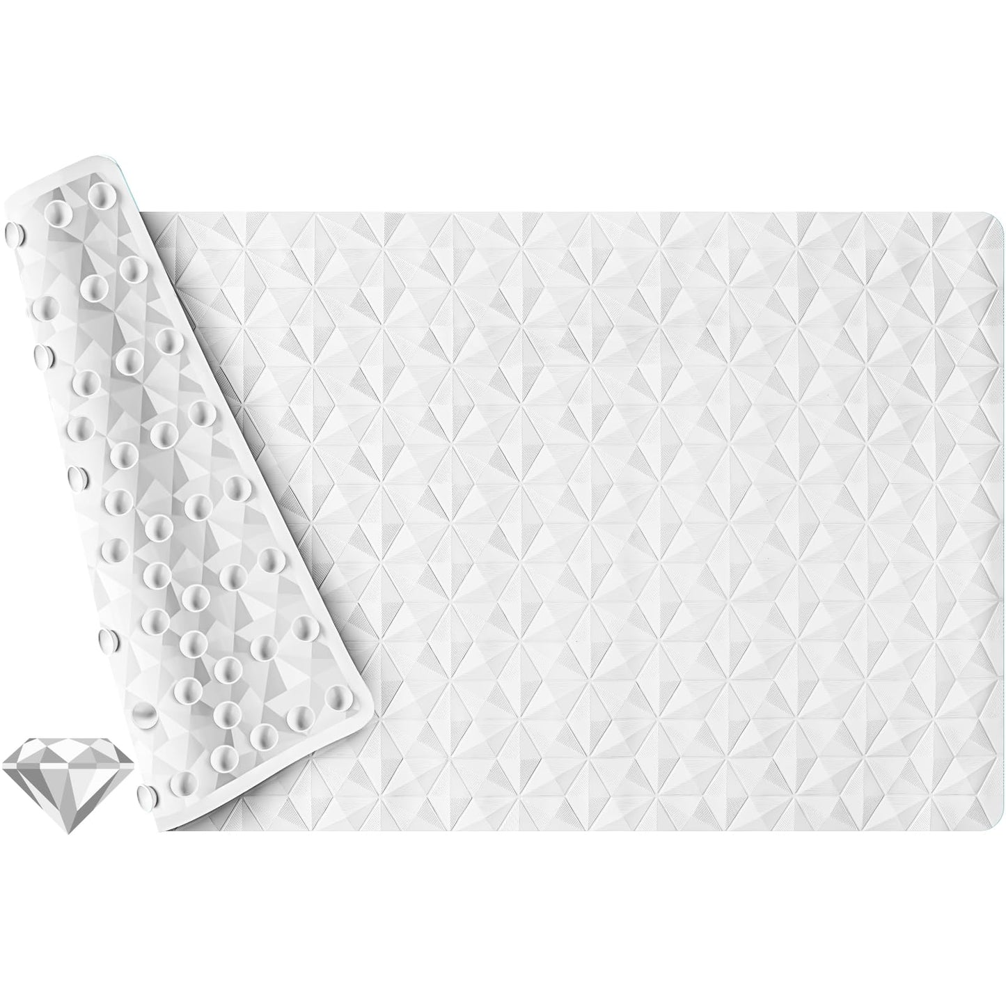 Non Slip Bathtub Mat for Bath Tub Shower - 241 Vacuum Suction Cups | 100% Natural Rubber - Unique Diamond Texture - Soft & Safe for Fatigue Relief - Machine Washable - 16 × 28 Inch