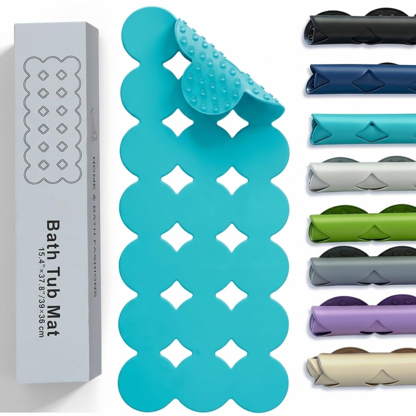 Webos Bathtub Mat Non Slip: Extra Long Rubber Bath Mat for Tub with Strong Suction Cups 15.4" x 37.8" Anti Slip Shower Mat, Big Drain Holes Bathroom Mats for Tub & Shower, Circle-Grey