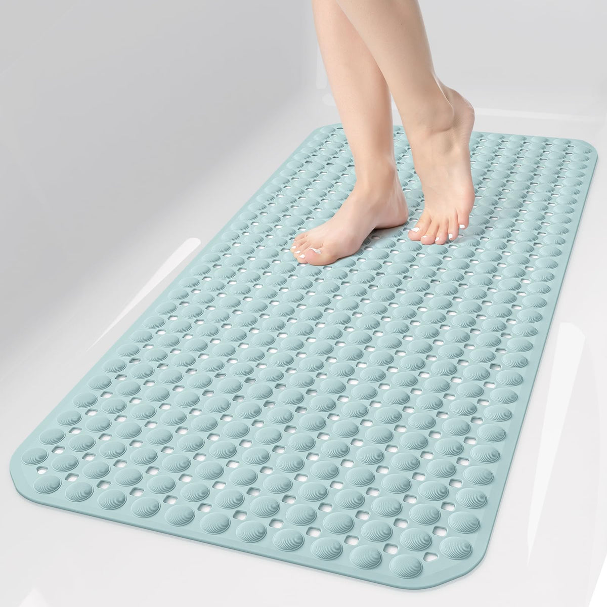 OTHWAY Bath Tub Shower Mat Non Slip, Bathtub Floor Liner Mats for Inside Shower Bathroom, Suction Cups and Drain Holes for Feet Scrubbing, Machine Washable, Soft on Feet, 35x16 Inch, Grey
