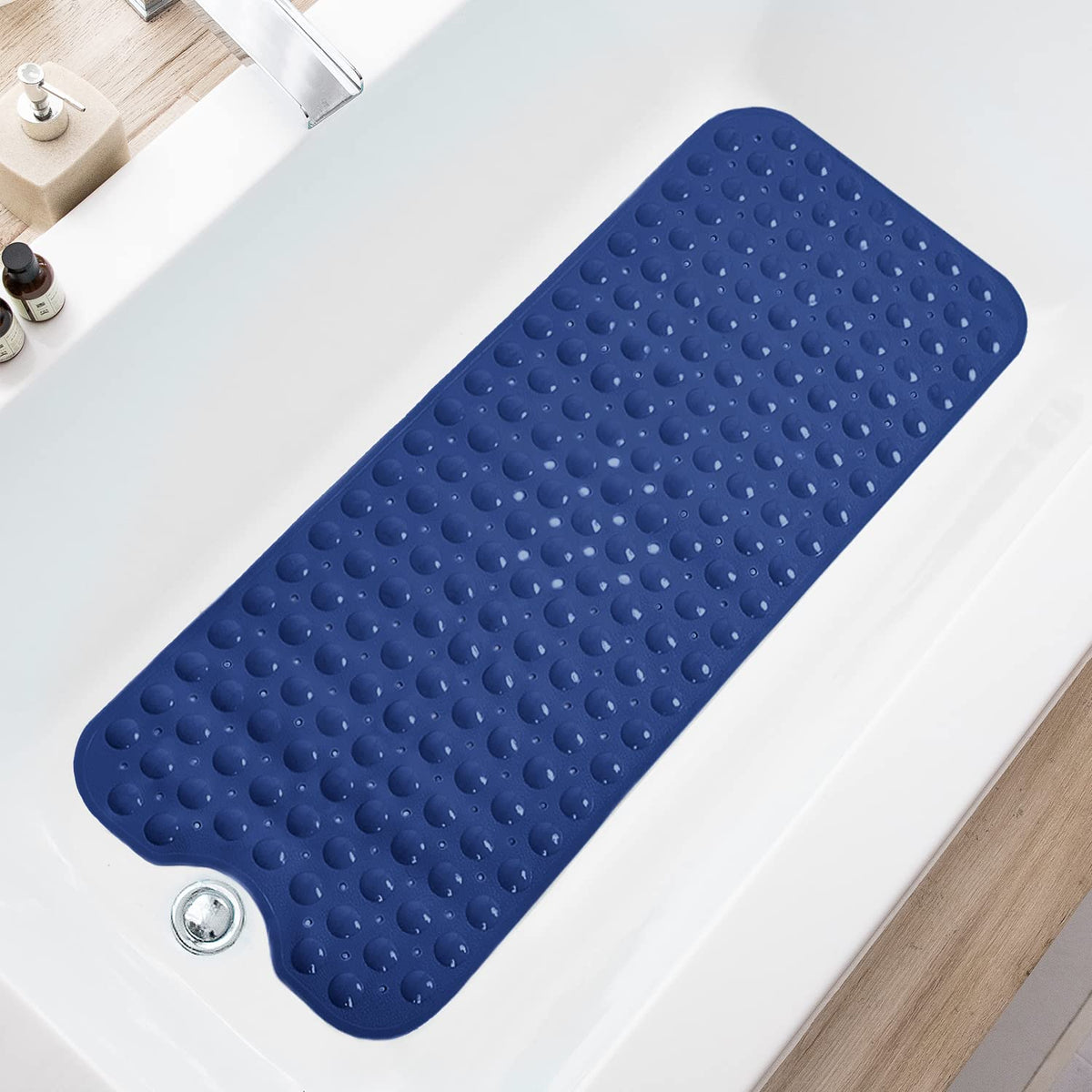 TEESHLY Bathtub Mats for Shower Tub, Extra Long Non-Slip 39 x 16 Inch Bath Mat with Drain Holes and Suction Cups, BathMat for Bathroom with Machine Washable (Clear Grey)