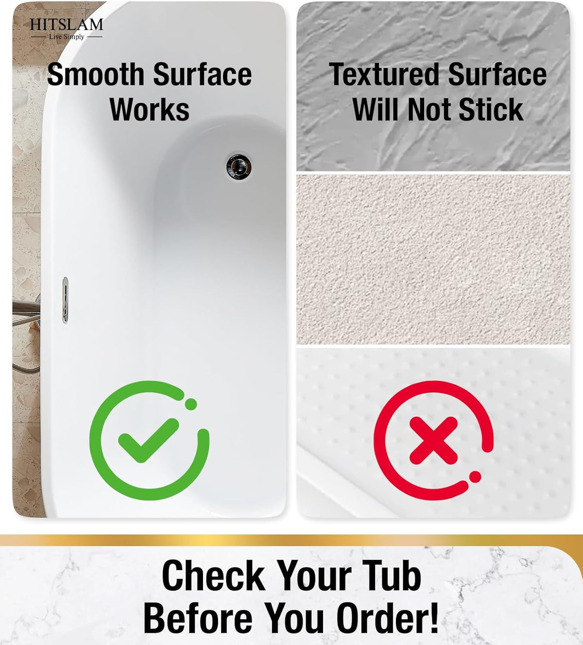 HITSLAM Bathtub Mat Non Slip, Soft TPE Bath Mat for Tub, Efficient Drainage Bathroom Shower Mat with Suction Cups, Bath Tub Mat, Easy to Clean, 28 x 15 Inch, Blue