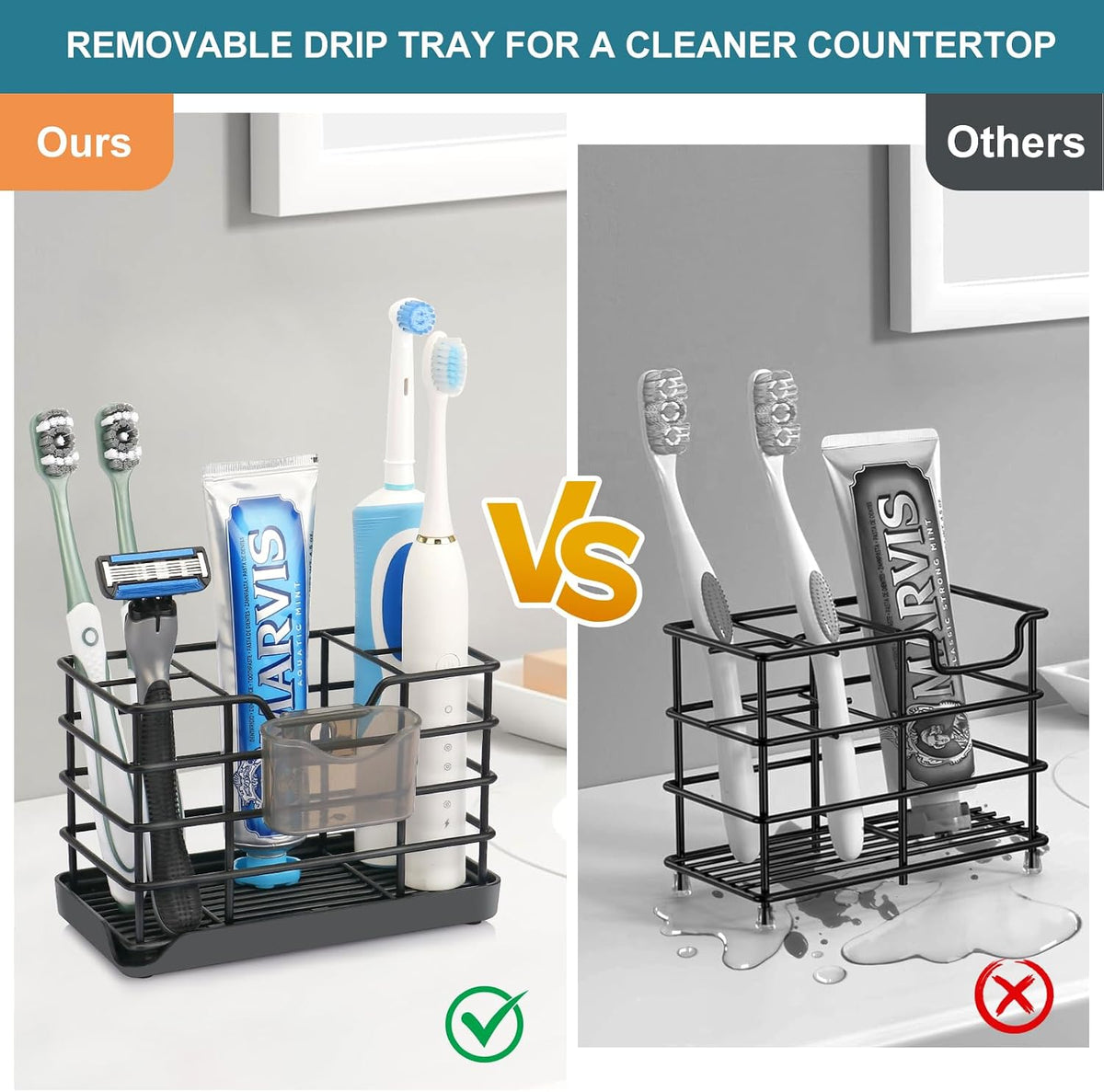 Toothbrush Holders for Bathroom,Black,Stainless Steel,Detachable,Tray,5 Slot