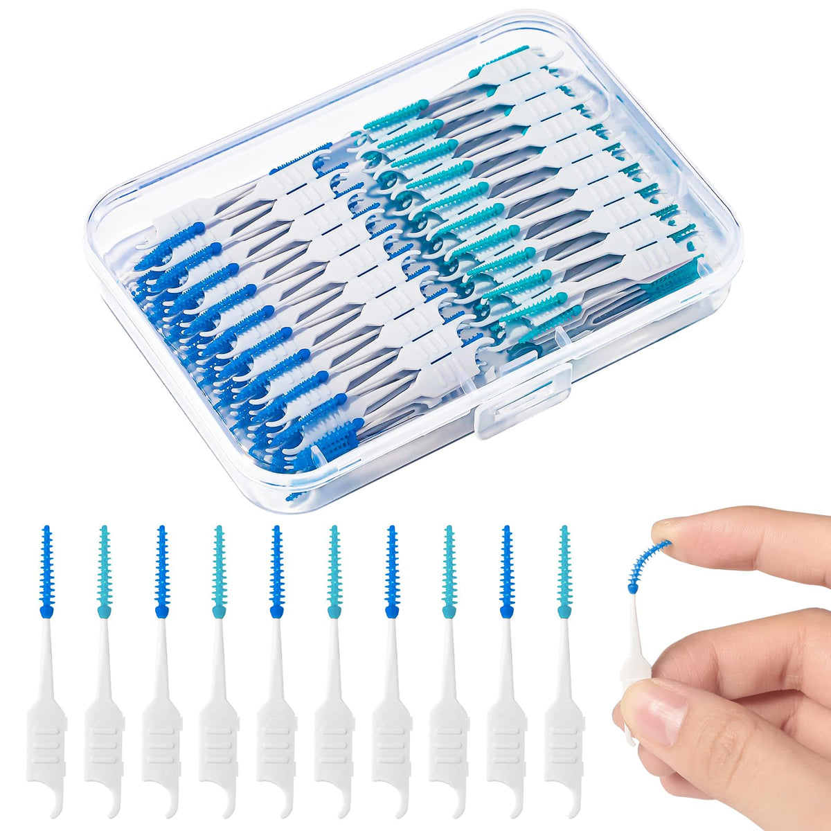 250 Interdental Brushes, Silicone Floss Picks With Case, Yellow/Purple | Soft Flexible Silicone Tips, Dual-Ended Design, Portable Storage Case, For Tight Gaps And Daily Teeth Cleaning