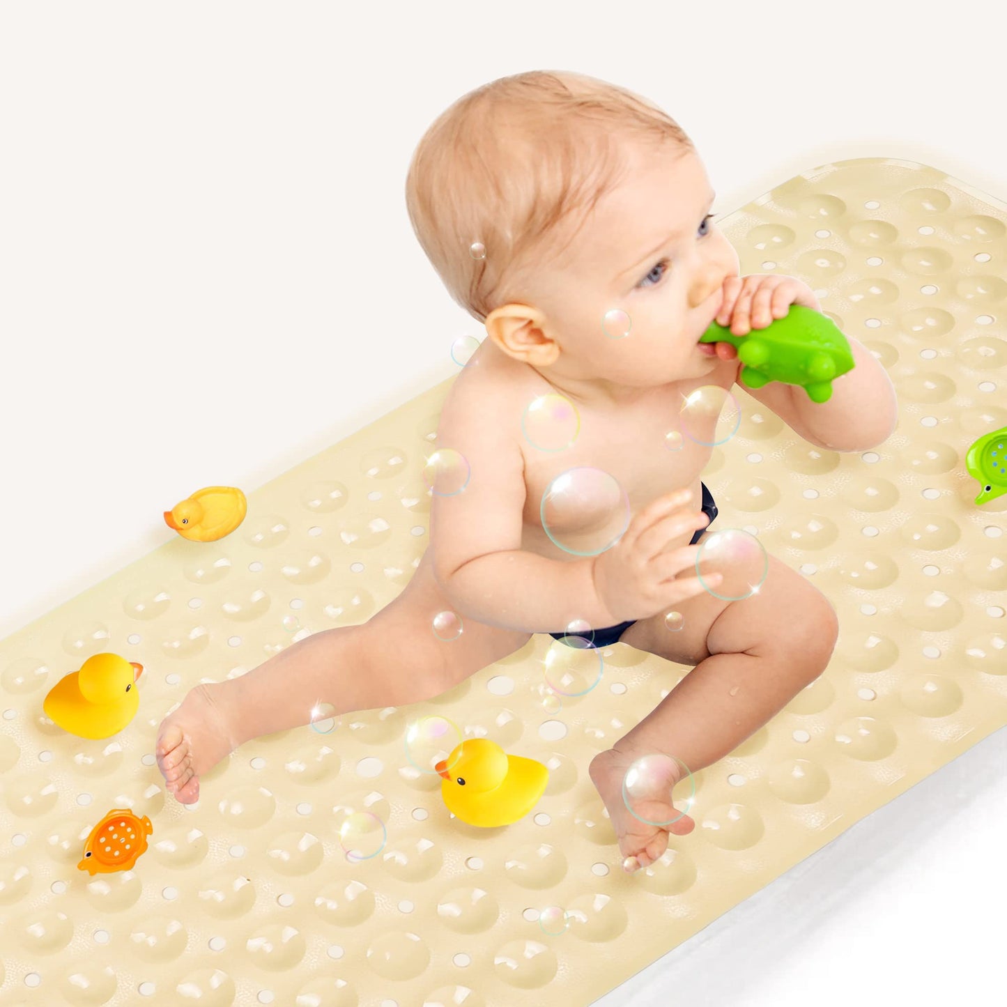 Upgrade Baby Bath Mat Non Slip Extra Long Bathtub Mat for Kids 40 X 16 Inch - Eco Friendly Bath Tub Mat with 200 Big Suction Cups,Machine Washable Shower Mat,Blue