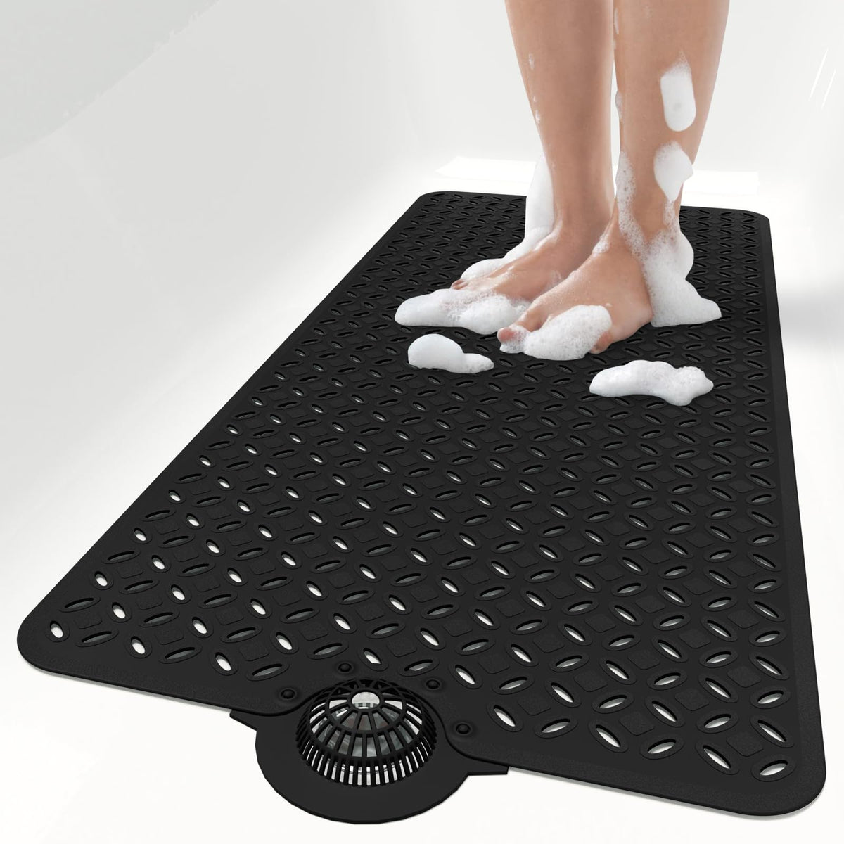 OTHWAY Bath Mat for Tub Non Slip: 39" X 17" Long Bathtub Mat with Hair Catcher│Big Drain Holes Shower Mats for Inside Shower│Machine Washable (Grey)