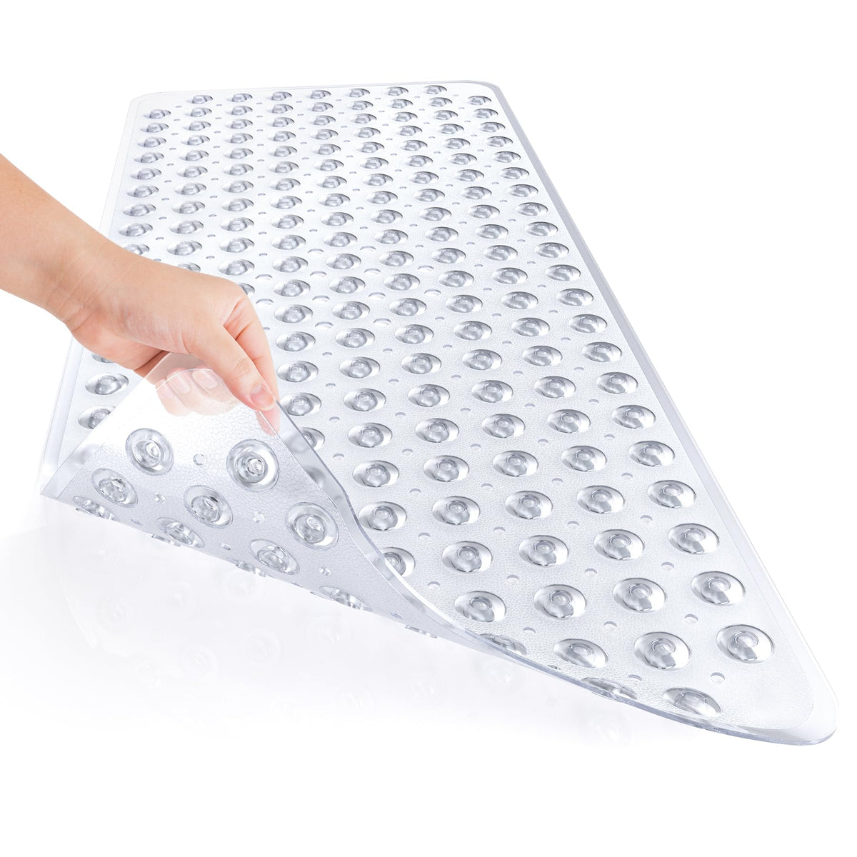 AmazerBath Shower Mat Non Slip 40 x 16 Inches, Bathtub Mat Shower Stall Mats with Suction Cups and Drain Holes, Non Slip Bath Mat for Tub for Elderly & Kids, Clear Blue
