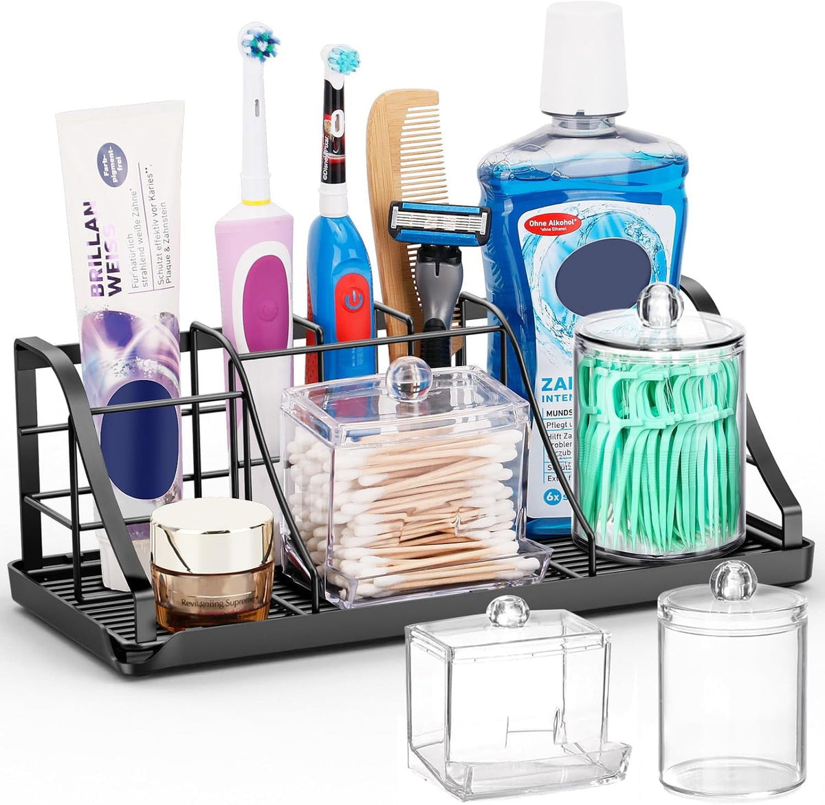 Toothbrush Holders for Bathroom,Black,Stainless Steel,Detachable,Tray,5 Slot