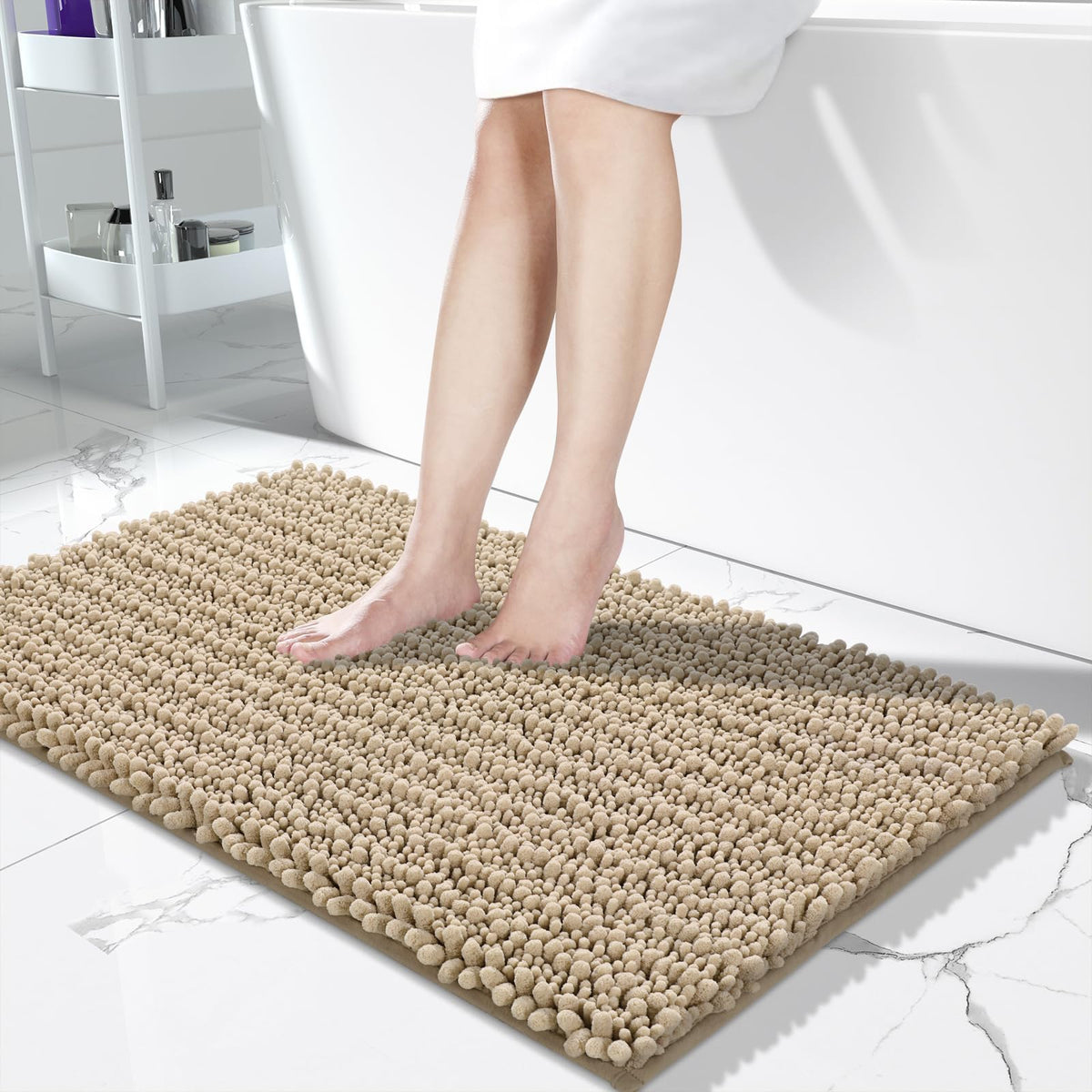 Yimobra Bathroom Rugs Non-Slip Washable – Extra Soft & Absorbent Chenille Bath Mat, Quick-Dry Plush Shaggy Floor & Vanity Bath Rugs for Tub & Shower, Modern Home Decor Accessories, 24 x 17, Grey