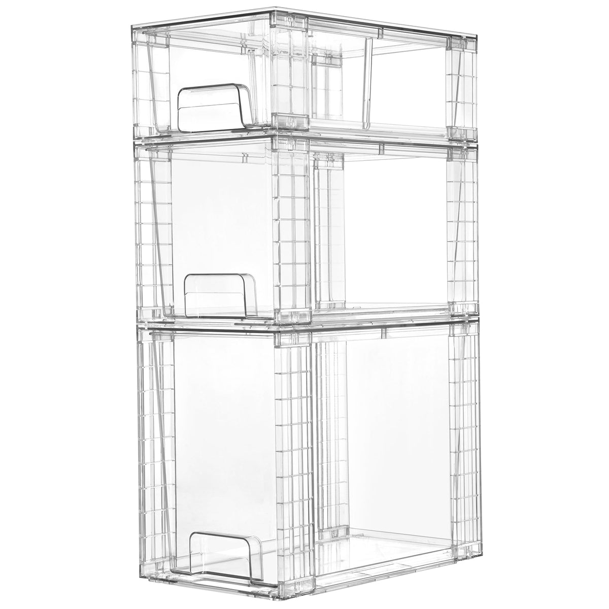 Vtopmart Clear Stackable Storage Drawers, 4 Pack Kitchen Cabinet Set | Medium and Small Pull-Out PET Drawers with Stackable Design for Kitchen Cabinets, Pantry, Under Sink, Medicine