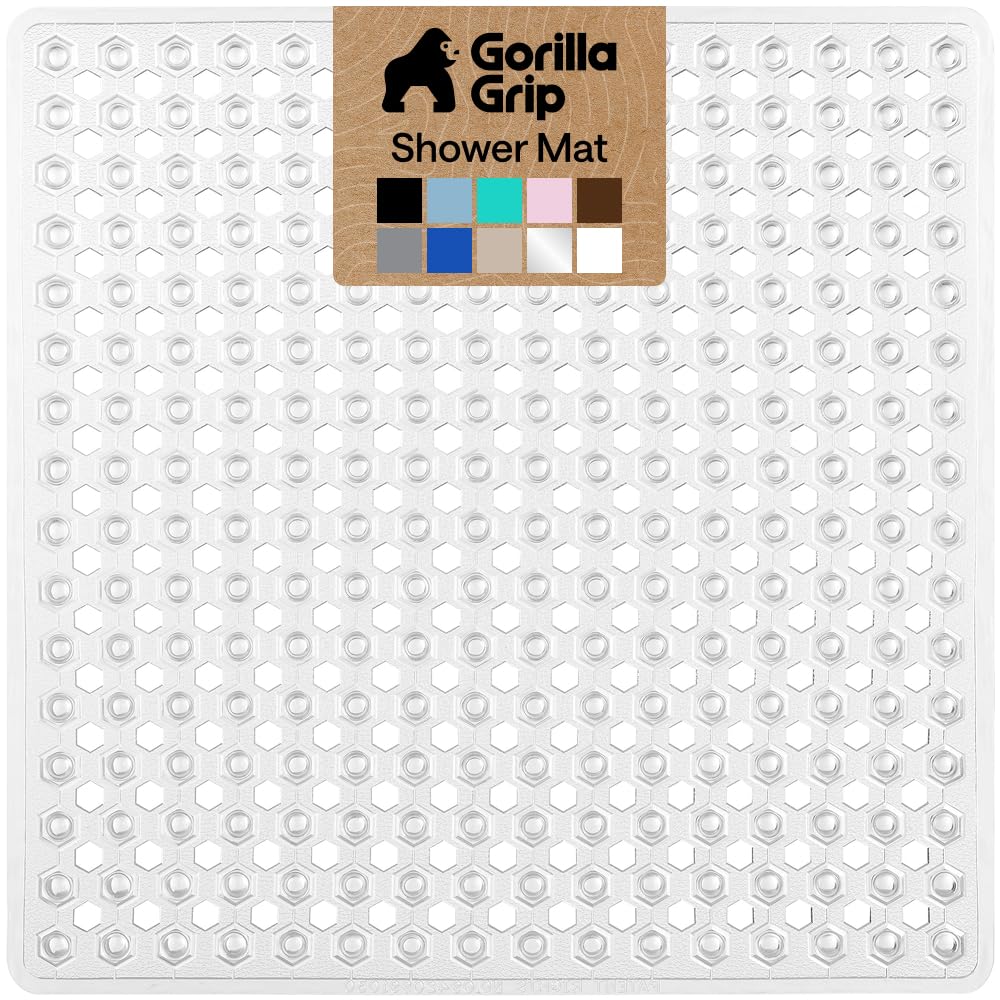 GORILLA GRIP Bath Tub Shower Mat, Bathtub Floor Liner, 35x16 Clear | Patented Large Mats, Machine Washable, Suction Cups and Drain Holes to Keep Tubs Clean, Soft on Feet, Bathroom Essentials