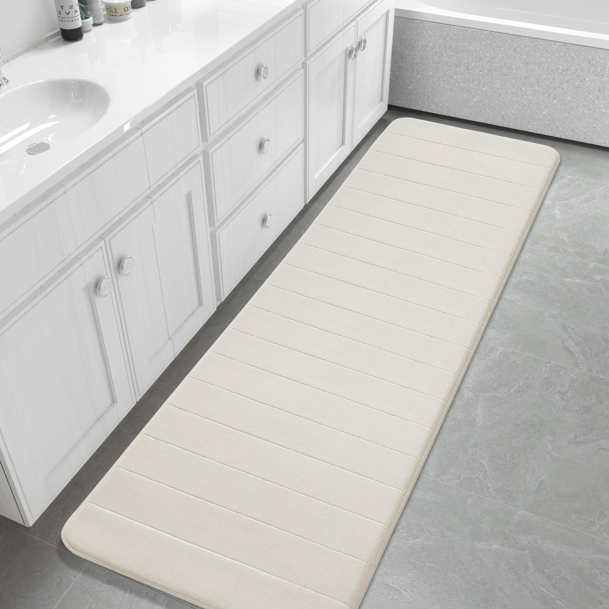 Yimobra Memory Foam Bath Mat, Super Soft Absorbent Bathroom Rug Non Slip, Quick Dry, Machine Washable Floor Carpet for Tub Shower, Home Decor Accessories, 24x17, Grey