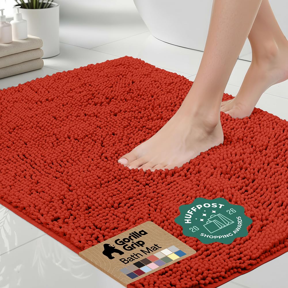 GORILLA GRIP Bath Rug Mat for Bathroom, Absorbent Chenille, 24x17 Gray | Soft Thick Quick Dry Microfiber Mats, Rubber Backing, Machine Washable Tub and Shower Floor Rugs, Home Decor Essentials
