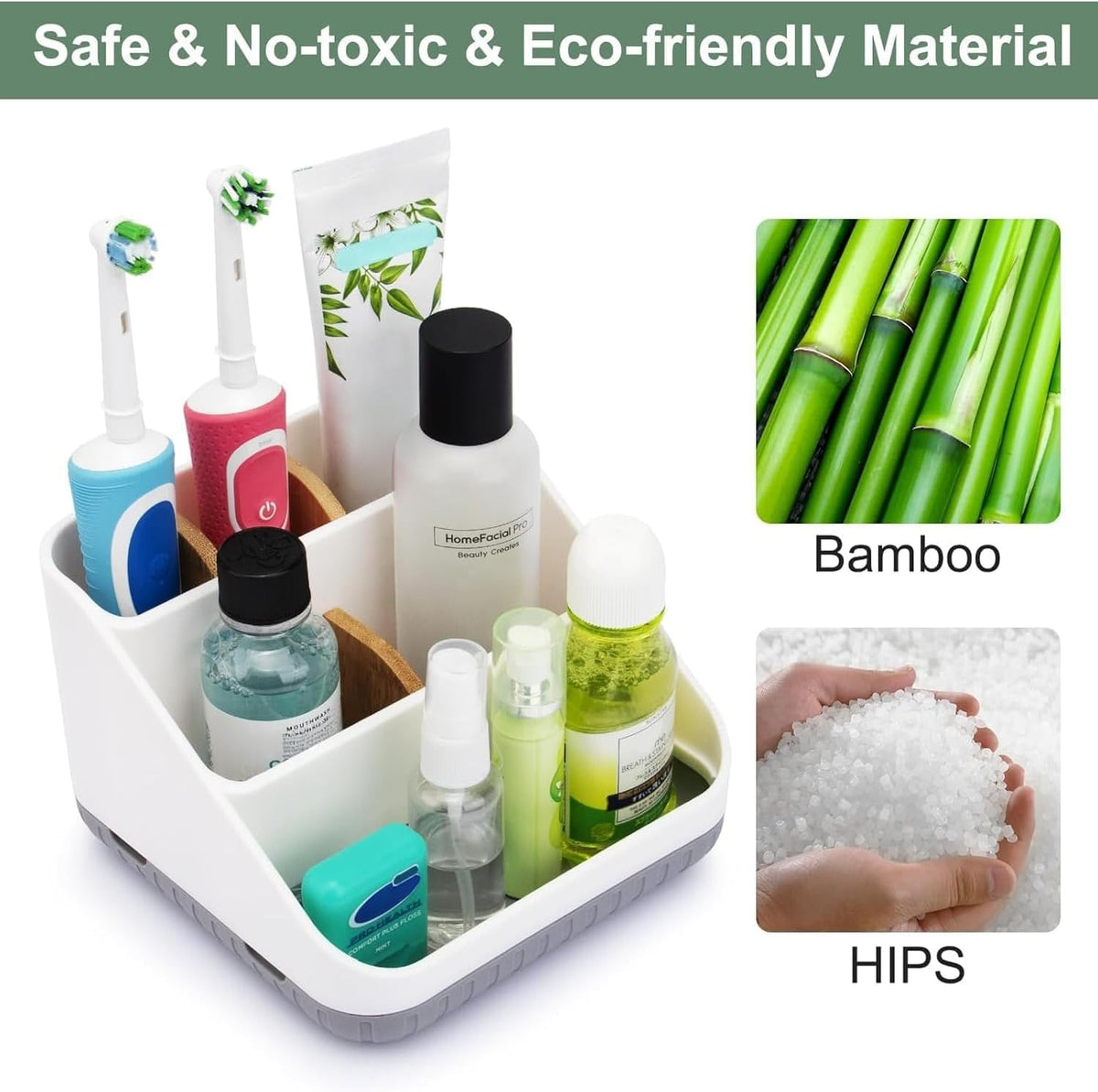 Toothbrush Holders for Bathrooms,6 Slots, Detachable for Easy Clean, White | Electric Toothbrush, with bamboo divider, drainage hole, BPA-free,bathroom,office,kictchen,vanity countertop organizer