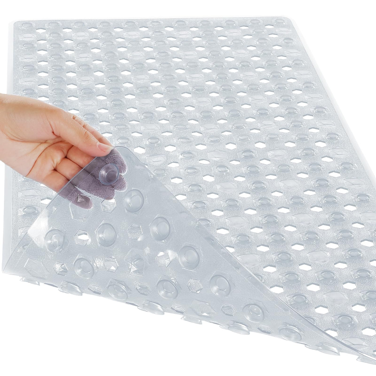 Yimobra Bathtub Mat Non Slip, 34.5"X15.5" Long Shower Mat for Inside Shower, Machine Washable Bath Mat with Drain Holes & Strong Suction Cups, Soft on Feet, Bathroom Essentials, Black