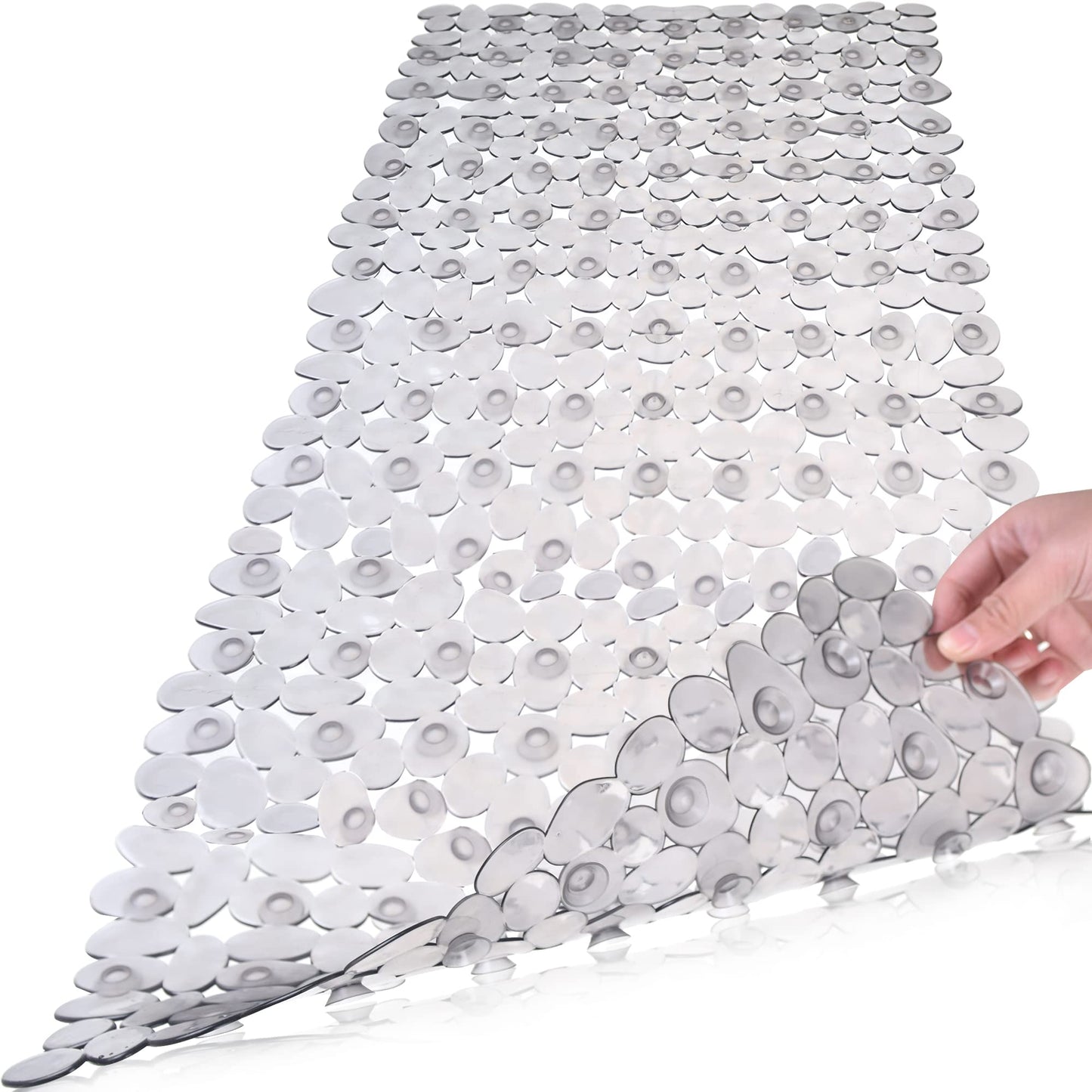 Pebble Bathtub Mat Non Slip 35" X 16" with Suction Cups,Black | (for Smooth/Non-Textured Tubs Only) Safe Shower Mat with Drain Holes for Bathroom