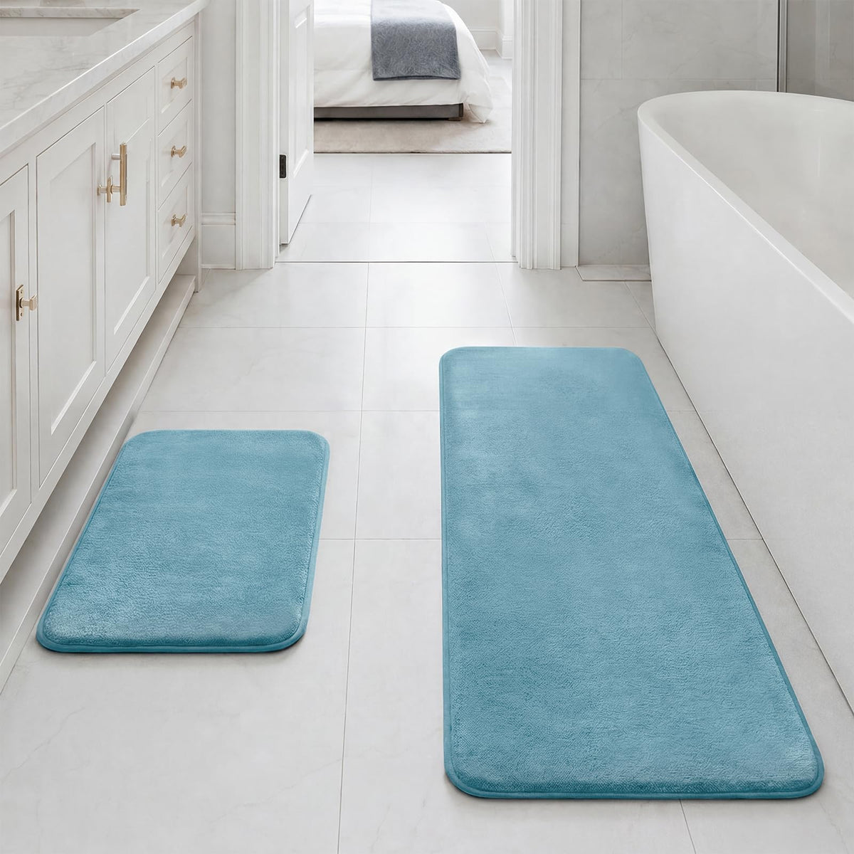 HUXMEYSON Bathroom Rugs Sets 3 Piece, Non-Slip & Quick Dry Bath Mat Set, Ultra Soft Velvet Bath Rugs for Bathroom, Toilet and Shower Floor, Grey