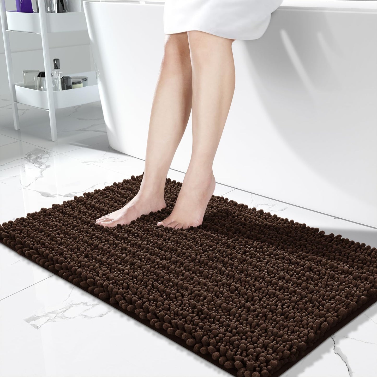 Yimobra Bathroom Rugs Non-Slip Washable – Extra Soft & Absorbent Chenille Bath Mat, Quick-Dry Plush Shaggy Floor & Vanity Bath Rugs for Tub & Shower, Modern Home Decor Accessories, 24 x 17, Grey