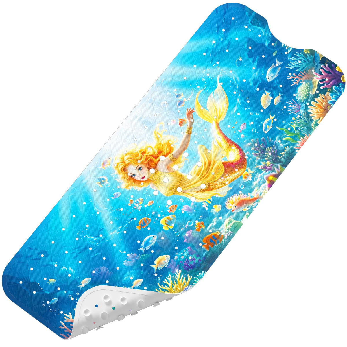 Baby Bath Mat for Tub Non Slip Kids, BPA Free Extra Long Bathtub Mat 40x16 with Drain Holes and 200 Suction Cups, Non Toxic Machine Washable Toddler Bath Mat, No Fading, Sea