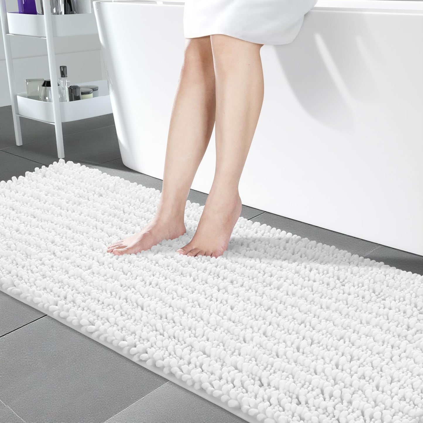 Yimobra Bathroom Rugs Non-Slip Washable – Extra Soft & Absorbent Chenille Bath Mat, Quick-Dry Plush Shaggy Floor & Vanity Bath Rugs for Tub & Shower, Modern Home Decor Accessories, 24 x 17, Grey